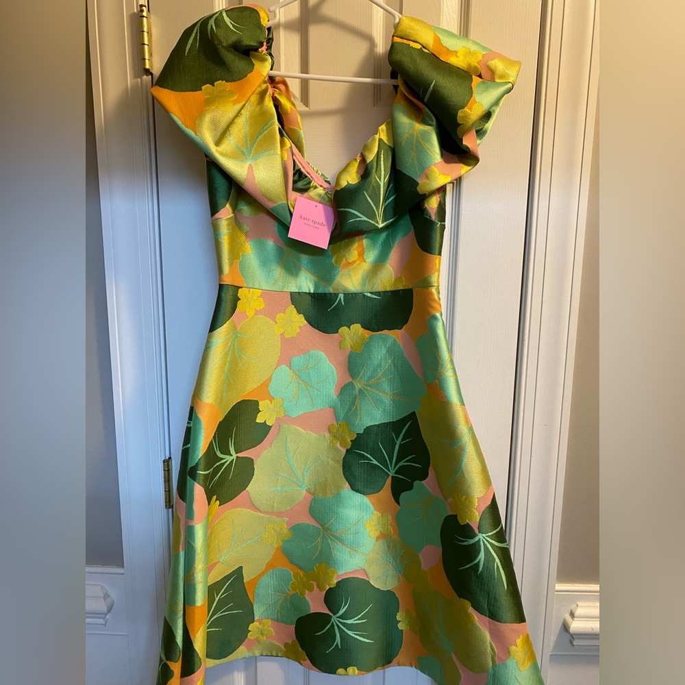 Kate Spade Cucumber Floral Flounce Dress Size 8